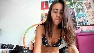 Dancing and having fun while broadcasting on webcam