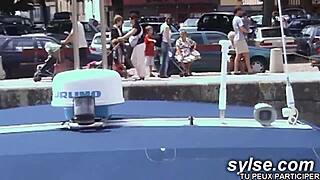 Look at these lesbians fucking anal in public! Strapon action at the marina!