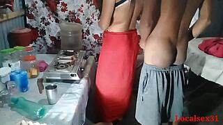 Imagine a desi bhabhi bent over in the kitchen for some hardcore sex with her husband on webcam