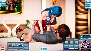 A stunning girl with blue hair engages in intense sexual activity