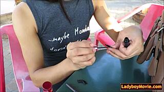 Ladyboy WANKING off in PUBLIC toilet stall