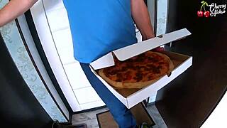 Hot blonde deepthroats delivery man's big cock, gets anal fucked and facial.