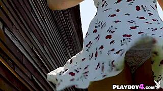 petite blonde teen 18+ dances and strips outdoors