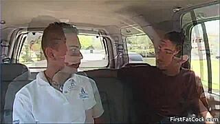 Andrew and Kiko in steamy gay blowjob with monster cock.