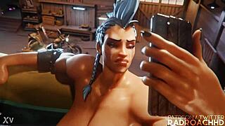 Radroachhd, like, futa Junkerqueen totally dominates Mei in wild 3d action, ya know!