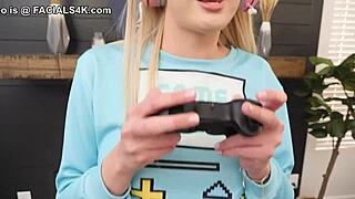 hot gamer chick gets cumshot on face after tight pussy fucking