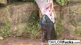 Taylor Vixen, a brunette babe, plays with her big tits and pussy solo.