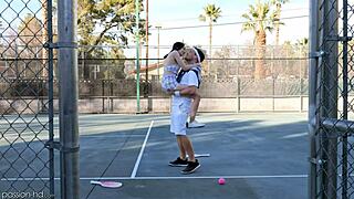 Selina imai stuffs her pussy after losing pickleball game.