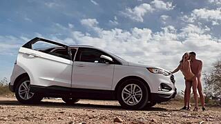 butt naked on the side of the road risky sex with a hot blonde