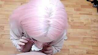 A sweet tooth licks whipped cream off cock.