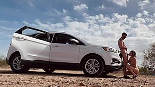 butt naked on the side of the road risky sex with a hot blonde