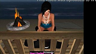 A cartoon encounter at the seaside cabins beach.