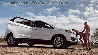 butt naked on the side of the road risky sex with a hot blonde