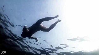 supernatural sexy bikini girl swims in pool