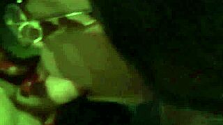 Ebony woman performs ball sucking and blowjob outdoors