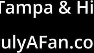 Teen brunette struts high heels and sucks toes at the park