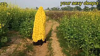 Young couple gets wild in mustard fields with intense outdoor banging.