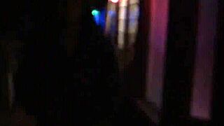 Ebony woman performs ball sucking and blowjob outdoors