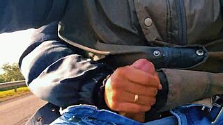 Naughty hotwife jerked off on the road until climax. We nearly got caught in public!