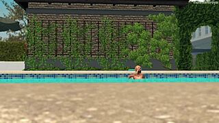 My Hung Neighbor and Bimbo Stepmom Flirt by the Pool