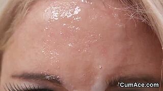 Unusual honey swallows all the cumshot on her face