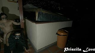 hot lovers getting it on outdoors at night in doggystyle