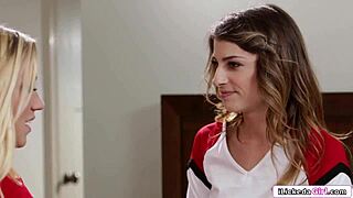 Lesbian teen facesits blonde cheerleader, licking and tribbing