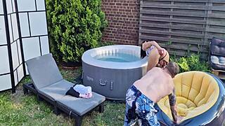 What happens backstage when a beautiful babe teases with anal masturbation and clothes ripping outdoors?