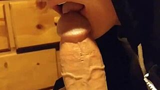 Intense sucking of father in law's cock leads to cumshot in taboo family scene.