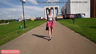Beautiful Jeny Smith Feels Exposed Outdoors, Skirt Lifting For Upskirt Fetish With Legs And Ass