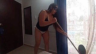 Colombian MILF Filmed in Thong Doing Chores with Creampie Finish
