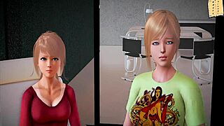 Bold blonde in erotic 3d family scene with ass play