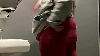 curvy milf takes intense backshots from a big black cock in bar bathroom.
