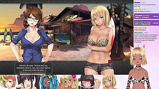 lewdneko in lingerie plays huniepop with big tits milf lesbian threesome