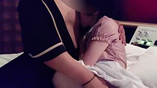 Feeling excited by waitress's erotic blowjob and cunnilingus in uniform