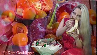 Food porn meets financial domination in a fetish glasses scene.