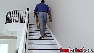 Teen sucks huge black cock hard!