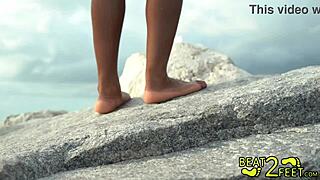 Giggles gets her petite feet wet at the beach for beat2feet fans