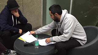 Blonde and redhead couple engage in gay anal sex.