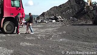 Blonde Petite Girl Gets Fucked in Public Threesome 😍