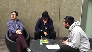 Blonde and redhead couple engage in gay anal sex.