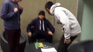 Blonde and redhead couple engage in gay anal sex.