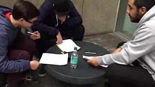 Blonde and redhead couple engage in gay anal sex.