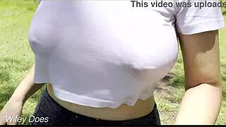 Hot Milf Running In Wet Shirt Crop Top Public Exhibitionist Dare.