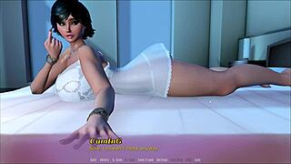 Step mom teases with blowjob in bedroom.