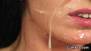 Unusual stunner gulping cum load on her face in extreme blowbang?
