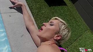 I watch Tanya Virago's big tits bounce during anal sex at the pool.