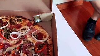 Pizza delivery guy arrives, I pay with my body