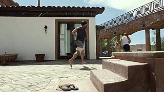 Blonde Babe Bent Over in Doggystyle Lets Two Cocks Paint Her Face with Cum