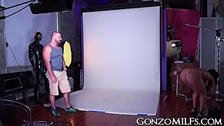 stunning milf with big tits gets drilled hard in doggy style action.